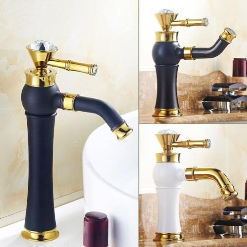 Single hole black water tap kitchen Sink Faucet+Tube , bathroom rotate basin faucet mixer white, Copper Hot&Cold Taps Gold