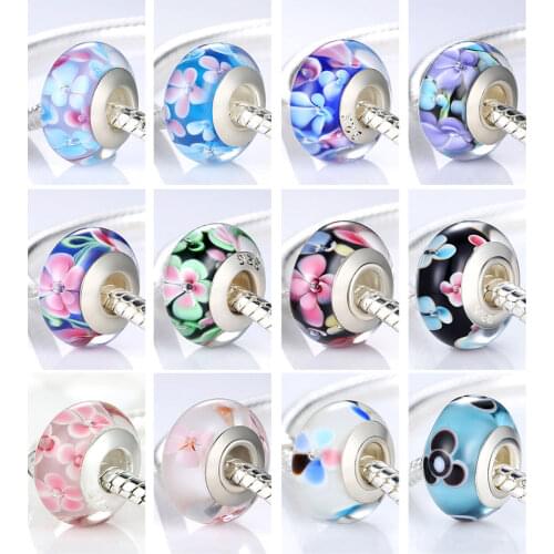 HOT SALE Fashion Silver Plated Flower Murano Glass Beads Fit Bracelet Bangles Charms Original Fashion