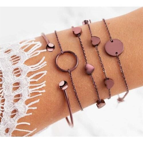 Mavis Hare Newest COFFEE Bracelet Bangle Set with LOVE Heart CHAIN Coffee & CIRCLE COFFEE & Round COFFEE BRACELET for new year