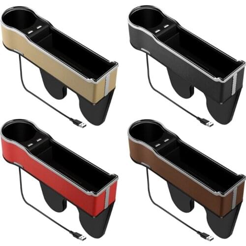 Multi-functional Car Seat Gaps Organizer Dual USB Charging Storage Box Seat Console Side Pocket with Cup Holder