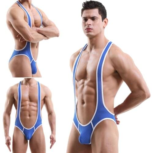 Men sexy underwear hollow thong big pocket vest one-piece underwear sexy double hip hip sports vest breathable and quick-drying