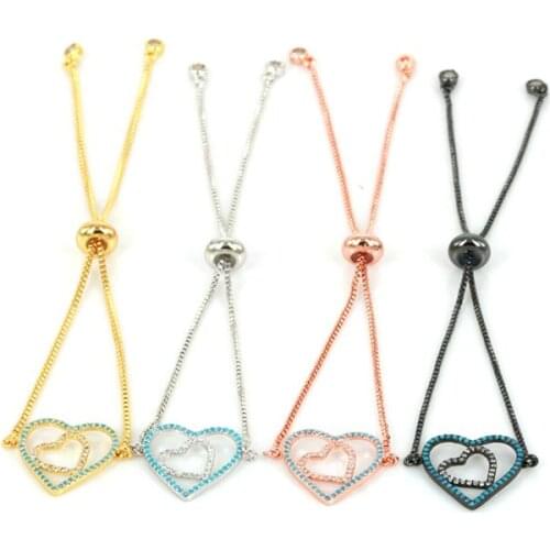 2017 New Fahion Micro Pave Zircon CZ Heart Connector Bead Charms Bracelet For Women Jewelry Womens Jewelry DIY Jewelry