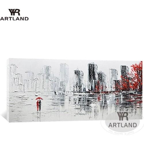 Original drawlover in fall city building Handmade canvas oil painting for wall art home decoration for living room no framed