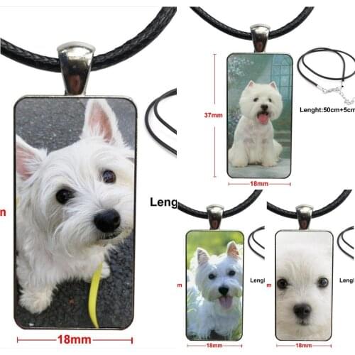 For Girls Handmade Gift Glass Pendant Necklace Handmade Half Pendant Rectangle Necklace West Highland White Terrier