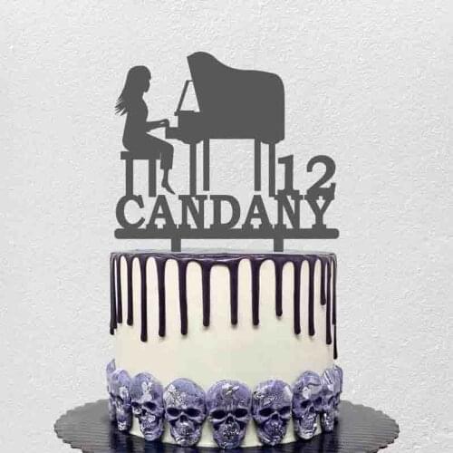 Personalized Piano Cake Topper Custom Name Age Girl Playing Piano , Piano Fans Girl Birthday Party Cake Decoration Topper