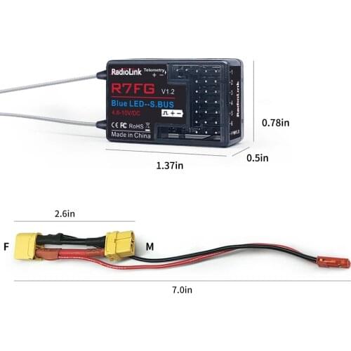 Radiolink R7FG 7 Channle 2.4G Gyro RC Receiver Car Voltage Transmission Telemetry 600m Long Range RX for Crawler Drifting Car