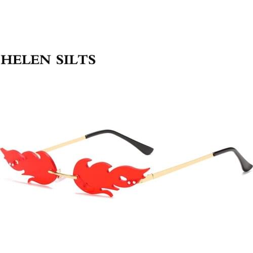 New Small Punk Rimless Sunglasses Women Fashion Flame Sun Glasses Men Unique Colorful Hip Hop Party Glasses For Female Shades