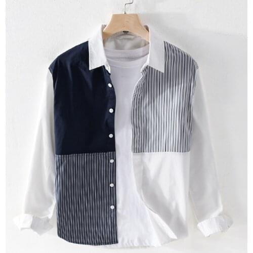 Suehaiwes brand long sleeve pure cotton shirt men fashion casual shirts for men comfortable patchwork shirt mens chemise camisa