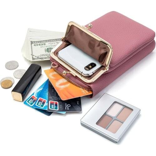 Vertical One Shoulder Cell Phone Case and Wallet Phone Purse Bag with Adjustable Trap for Women Girl Female A66