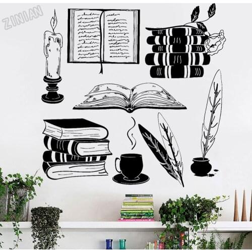 Vintage Library Wall Decal Books Bookworm University Education Vinyl Wall Stickers For Living Room Reading Room Decoration Y072