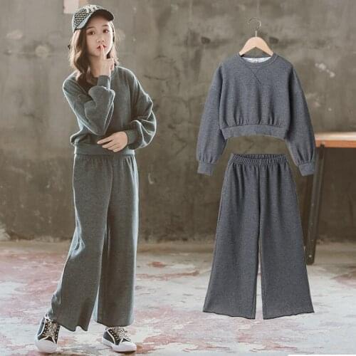Knitting Loose Spring Winter Girls 2 Pieces Casual Sets Tracksuit Thicken Children School Suits Kids Teenage Wide Leg Pants