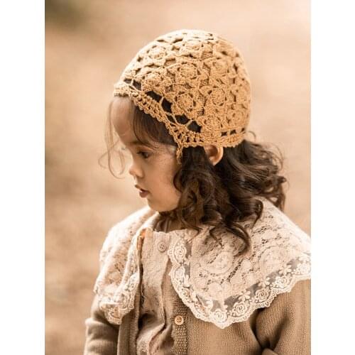 X027 Handmade Double-Layer Hollow Hats Childrens Drawstring Knitting Hats British Windproof Earmuffs Wool Knitted Woolen Cap