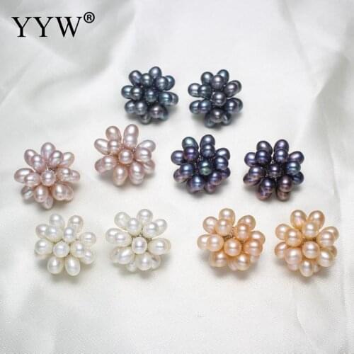 YYW 5 Colors Freshwater Pearl Earrings Fashion Jewelry Pearl Flower-shaped Stud Earrings For Women Wedding Party Accessories