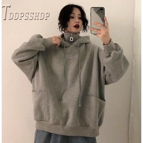 Turtleneck Hoodies Women Sweatshirt Big Pocket Decor Thick Embroidery Female Sweatshirt Tops