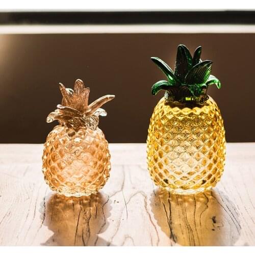Golden glass pineapple Crafts ornaments Hand blown fruit plant miniature fairy garden figurines wedding Gifts home decoration