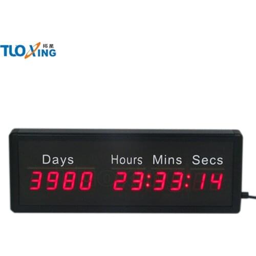1 inch 10 digit digital days countdown timer count up clock display DDD HH:MM:SS red light wall clock