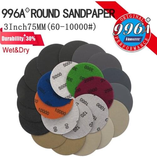 100 Pcs 3 Inch Round Sandpaper 60-10000 Grit Sanding Discs 75mm Waterproof Hook & Loop Silicon Carbide for Grinding Polishing