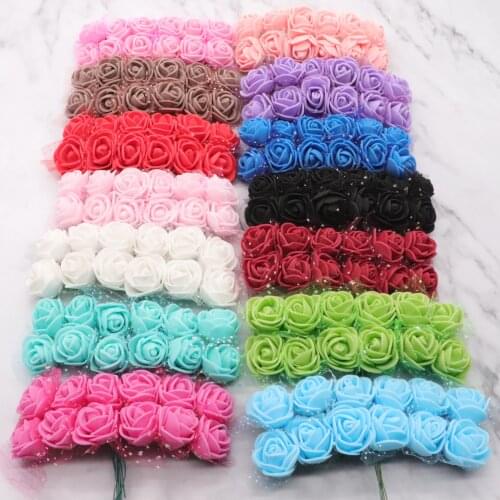 12Pcs/Lot Mini Lace Foam Rose Artificial Flower for Wedding Home Decoration DIY Craft Wreath Gift Decor Fake Flower Scrapbooking