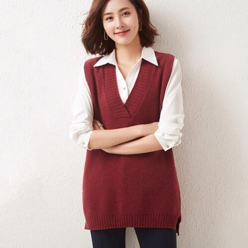 2021 Winter Women V-neck Sleeveless Jumpers Knitted Sweaters 100% Australian Wool FemaleThicker Tops