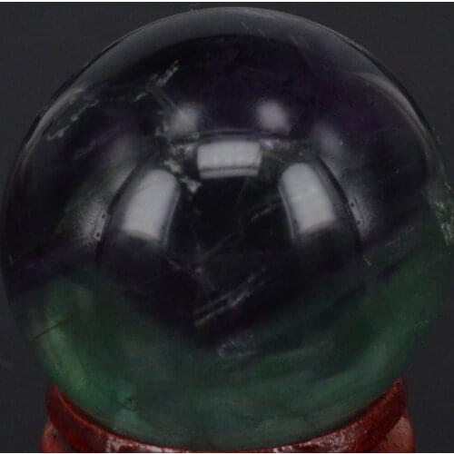 35MM Natural Gemstone Fluorite Sphere Crystal Globe Ball Chakra Healing Reiki Stone Carving Crafts W/Stand,Minerals