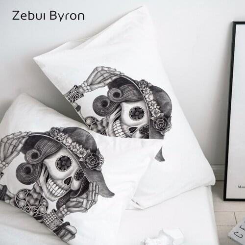 3D HD Pillow Case Pillowcase Custom/50x70/50x75/50x80/70x70 Decorative Pillow Cover,pencil drawing Skull lady Bedding,Drop Ship