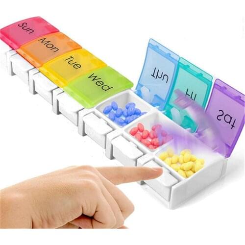 7 Days Weekly Pillbox for Tablets Container Box Medicine Tablets Dispenser Pill Box Storage Splitters Pill Boxes Organizer