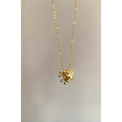 Gold Color Cute Micro Pave Crown Shape Pendant Charm Necklace Trendy Shinning Crystal Chain Choker Necklace Women Jewelry