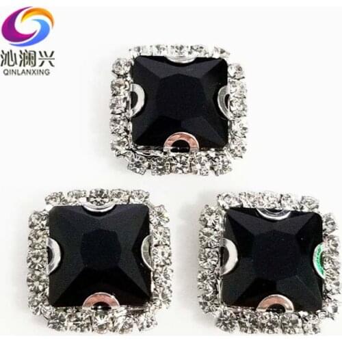 Black square shape high quality Crystal glass buckle, sew on rhinestones for Diy/jewelry accessories 8mm/10mm/12mm/14mm SQK02
