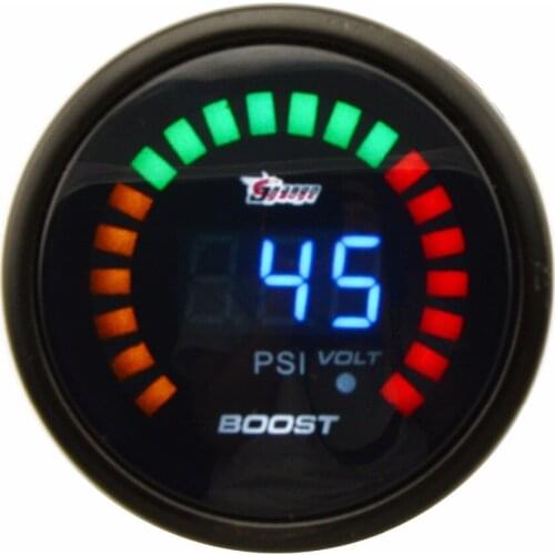 DRAGON GAUGE PSI 52MM Boost Turbo Gauge Black Color Analog Digital Blue Led
