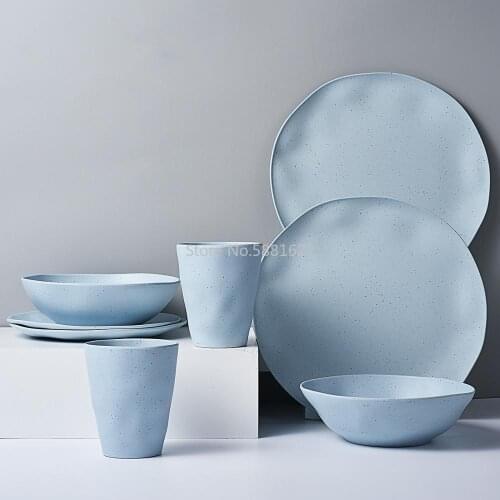 European tableware 8pcs for 2 person Bamboo fiber Household Dishware Set Simple dishes salad Soup bowl Steak plate Western dish