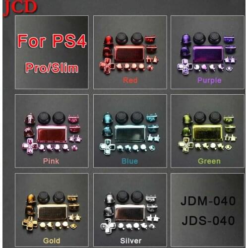 JCD Metal Plated Button Set For PS4 PRO Slim Controller JDS-040 JDM-040 Dpad L1 R1 L2 R2 Trigger Buttons Analog Grips Caps Cover