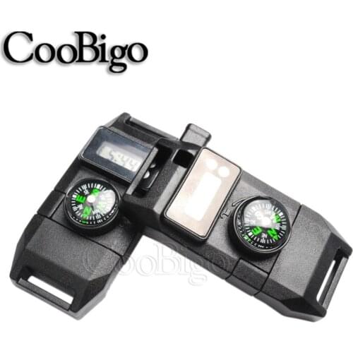 1pcs 5/8" Time Display Compass Whistle Buckle Parachute 550 Cord Paracord Bracelet Outdoor Camping Survival Kits