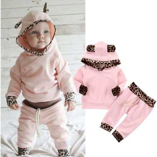 2PCS Newborn Toddler Baby Outfits Boy Girl Clothes Hoodie T-shirt Tops+Pants Set 0-24M