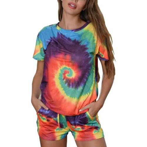 Summer Sports Women Set Colorful Tie-Dyed clothing sets T-Shirt and Shorts Tracksuit Two Piece Set Female Outfit Ropa de mujer