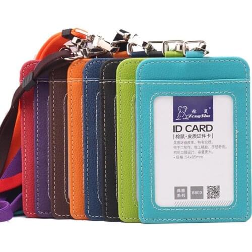 Zongshu New fashion transparent custom visiting neck name id card cover case pu leather business card holder wallet with lanyard