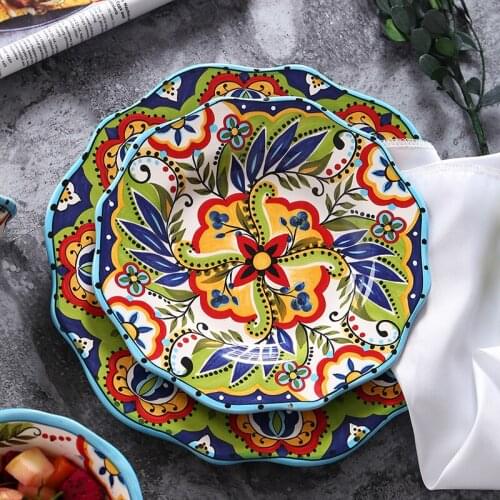 Creative Handpainted Ceramic Spanish Style Fashion Home Western Dish Flat Plate Personalized Restaurant Tableware