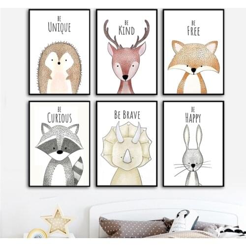 Fox Deer Hedgehog Rabbit Raccoon Nursery Inspirational Art Wall Decor Newborn Quotes Bedroom Artwork Baby Shower Gift