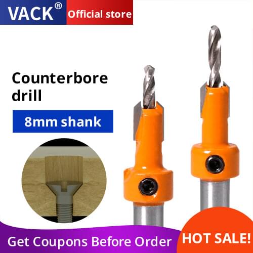 VACK 8mm Shank HSS Woodworking Core Drill Bits Wood Countersink Router Bit Set Screw Extractor Demolition Wood Milling Cutter