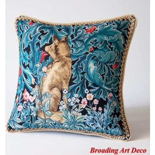 William Morris Tapestry Pillow Cushion Cover - Fox, Jacquard Weave Home Textile Decoration Cotton 100% Double Sided Size 45x45cm
