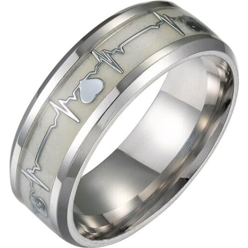 2020 new orange and blue luminous ECG couple ring trendy heartbeat jewelry gifts for men and women