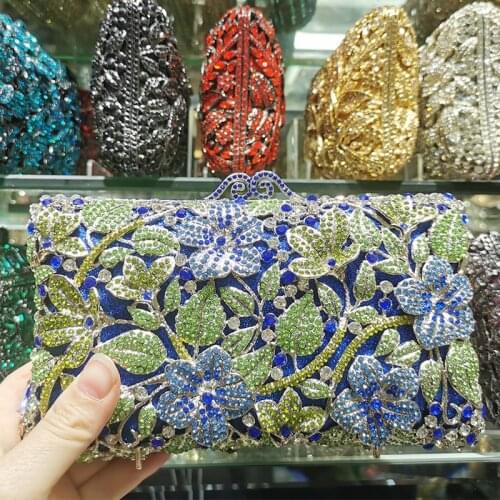 2021 New Arrival Lady Crystal Clutch Bag Blue Handbags High Quality Womens Diamond Shoulder Party Purse Prom Mini Miaudiere