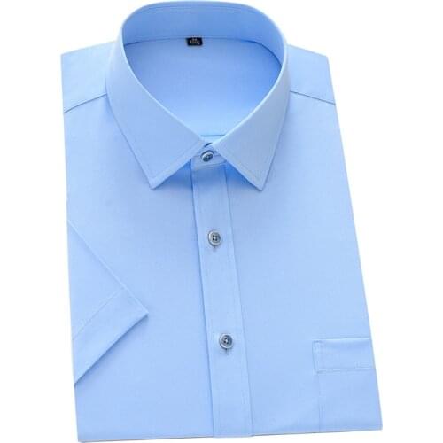 Solid Color Anti-wrinkle Men Shirt Short Sleeve Slim Fit Mens Shirt Work Fashion Summer Casual Mens Dress Shirts plus size