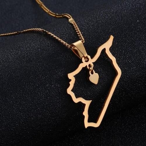 Stainless Steel Syria Map Pendant Necklaces Outline Syrians Heart Charm Jewelry