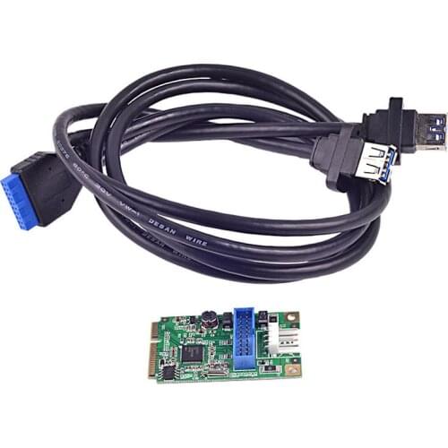 Mini PCI-E to 2 Ports USB3.0 Card 19 Pin Header Adapter w/ 4Pin SATA Power Cable