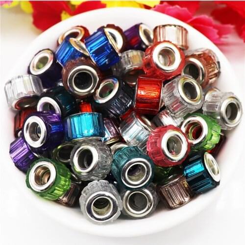 10Pcs Mixed Color Striped 5mm Big Hole Resin Murano European Spacer Beads Charms Fit Pandora Bracelet Snake Chain Women Jewelry