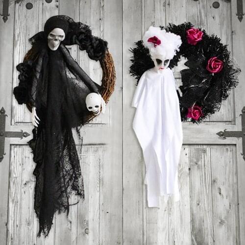 Halloween Ghost Hanging Doll Outdoor Hanging Ghost Windsock Horror Party Hanger with Skull Doll Halloween Door Wall Decor