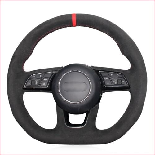 Mewant Hand-stitched Black Suede Car Steering Wheel Cover for Audi A3 (8V) A4 (B9) Avant A5 (F5) A1 (8X) Sportback Q2 2016-2019