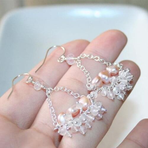 Pink Pearl and Rose Quartz Chandelier Earrings