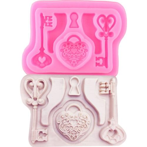 Lock Silicone Mold Love Shape Key Fondant Mould Cake Decorating Tools DIY Cake Baking Mold Candy Clay Chocolate Gumpaste Moulds