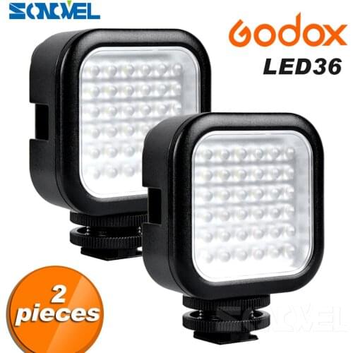 2PCS Godox LED Video Light 36 LED Lights Lamp Photographic Lighting 5500~6500K for Nikon Canon Sony Digital Camera Camcorder DVR